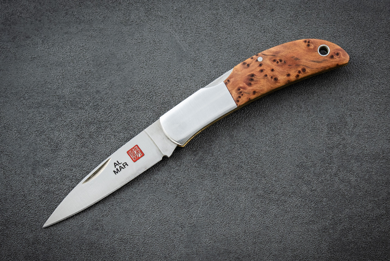 Al Mar Knives Hawk Classic Folding Knife Satin Blade with English Briar Handle - 1002BR