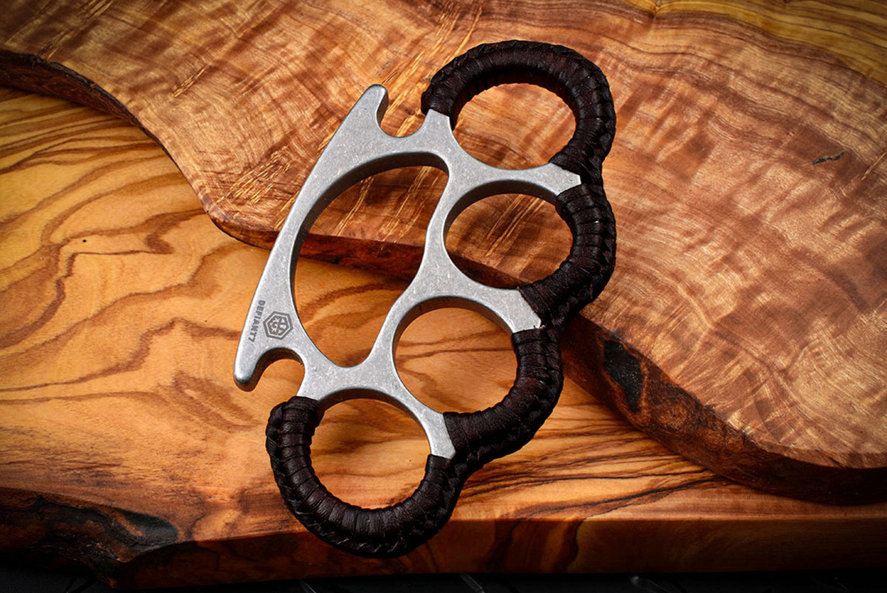 Defiant 7 Les George Tyrant AerMet 340 Knuckle Stonewashed w/ Ish Black / Brown Leather Wrap