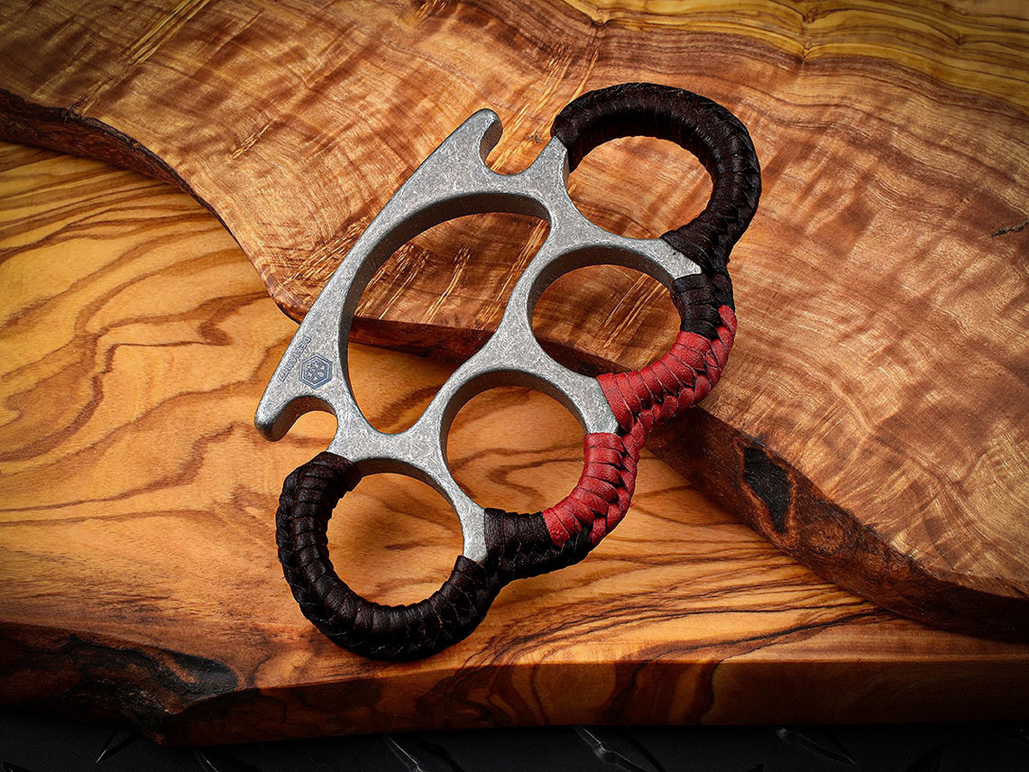 Defiant 7 Les George Tyrant AerMet 340 Knuckle Stonewashed w/ Ish Black / Brown / Red Leather Wrap