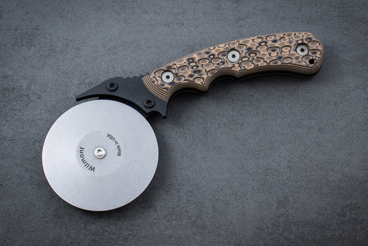 Wilmont Knives Pizza Cutter Titanium Sandblast Blade w/ Coyote Brown / Black G-10 Handle