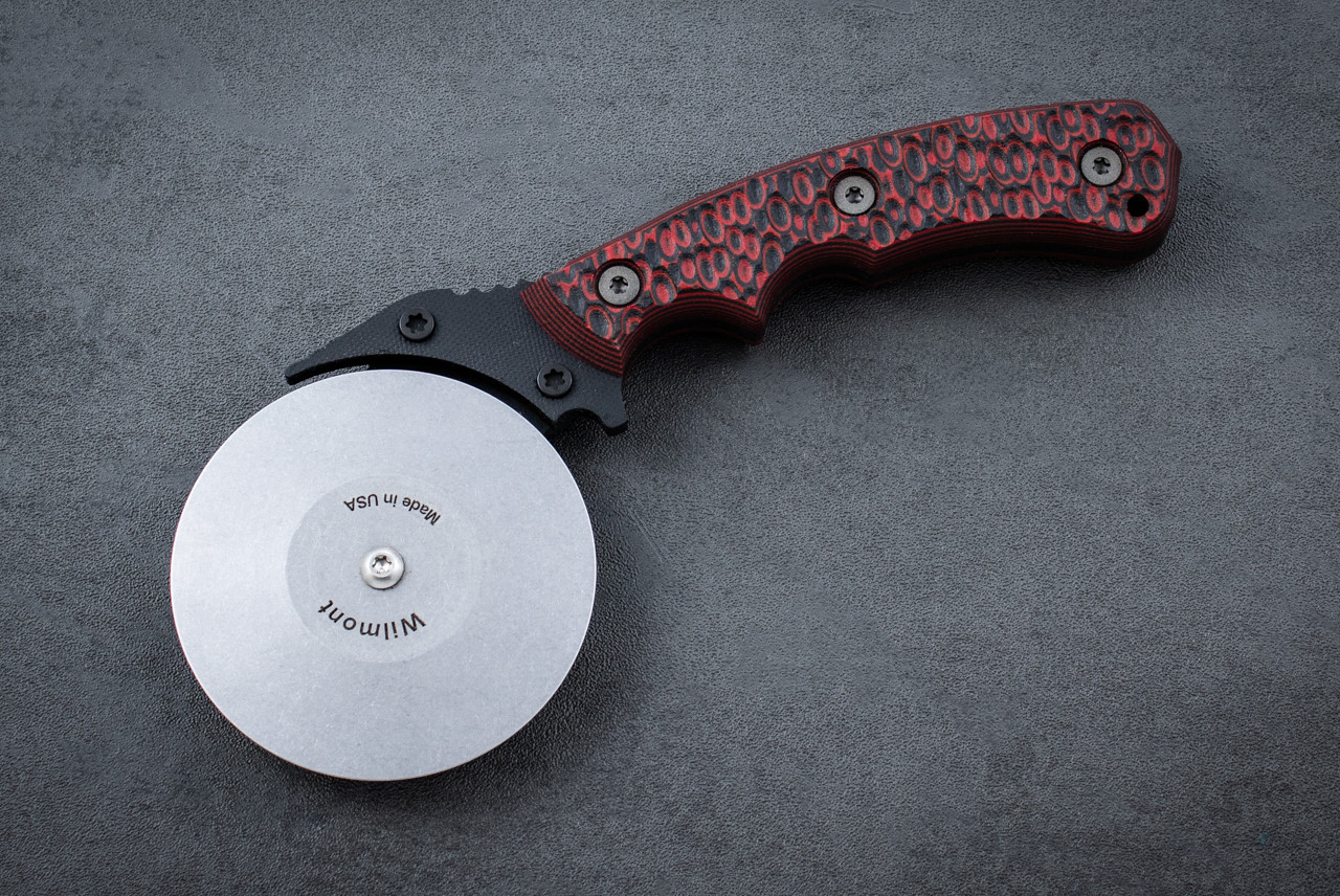 Wilmont Knives Pizza Cutter Titanium Sandblast Blade w/ Red / Black G-10 Handle