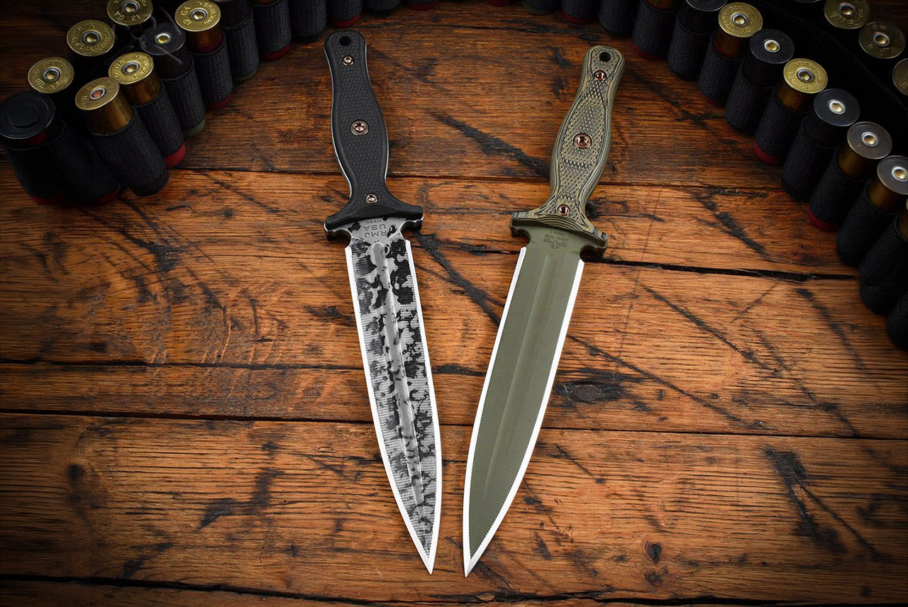 RMJ Tactical Kilroy Fixed Blade Dagger Knife M390 w/ Checkered G-10 Handles and Sheath