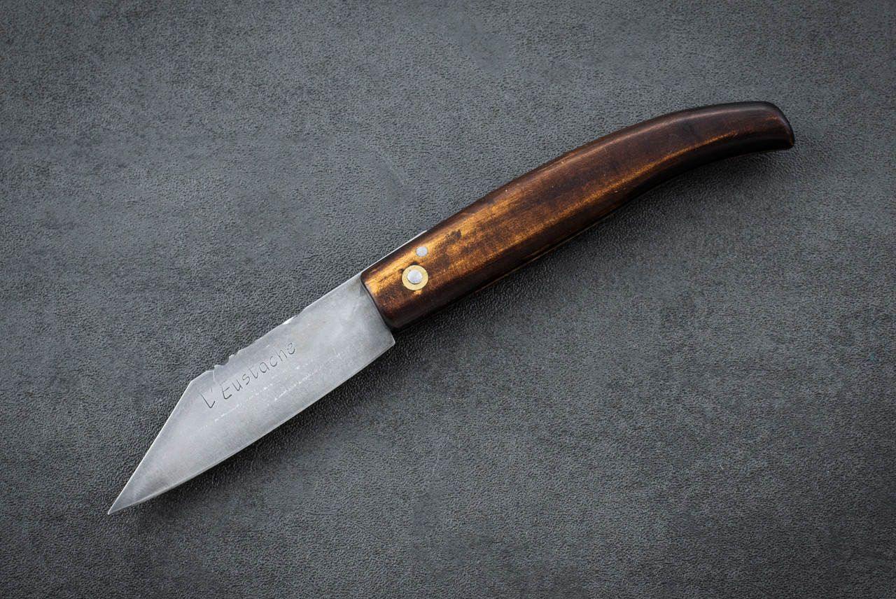 Fred Perrin Concept Custom L'Eustache Friction Folder Satin Blade w/ Smooth Darkened Wood Handle