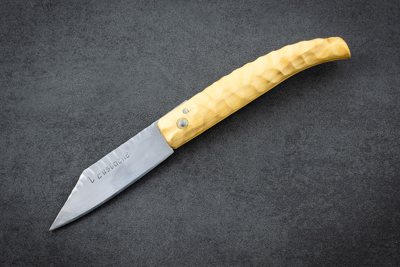 Fred Perrin Concept Custom L'Eustache Friction Folder Satin Blade w/ Groove Natural Wood Handle