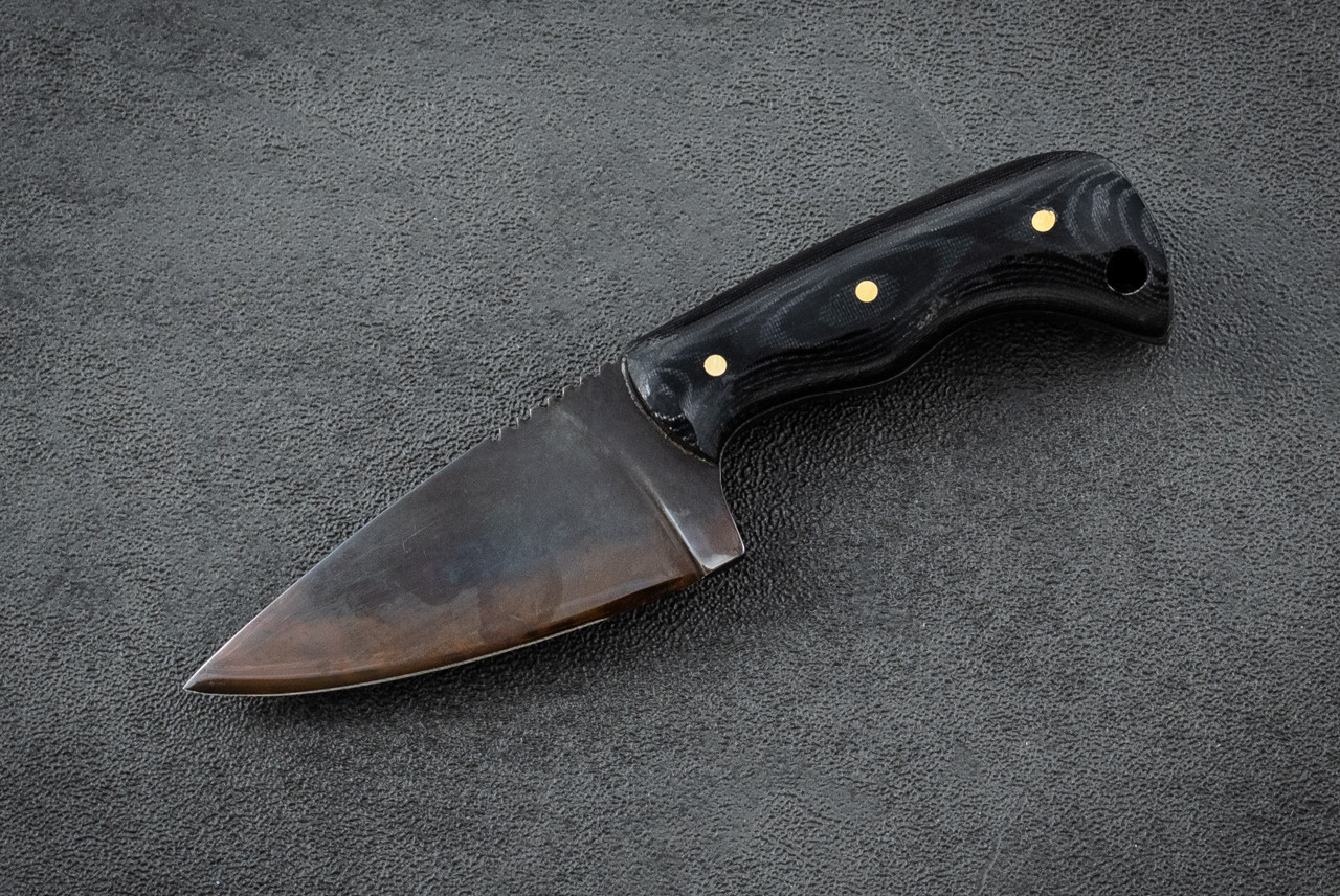 Fred Perrin Concept Custom Pocket Méditerranéen Fixed Blade Blue Gun Finish w/ Black Canvas Micarta Handle and Sheath