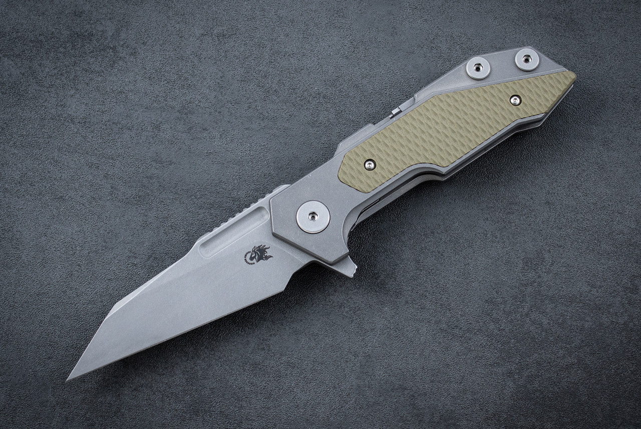 Rick Hinderer Knives Full Track Warncliffe S45VN Working Blade and Frame Lock w/ OD Green G10 Handle