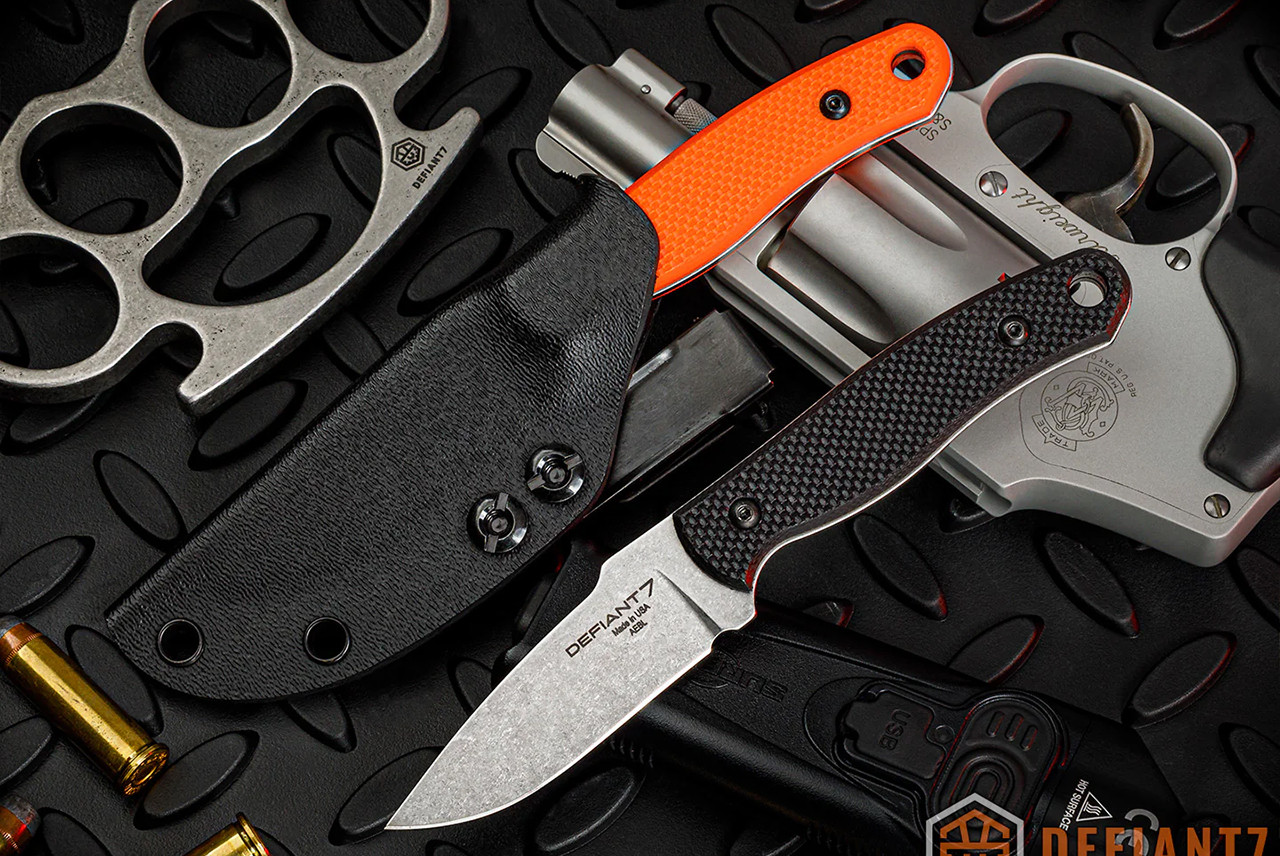 Defiant 7 Les George Ace Fixed Blade Knife Stonewashed Blade w
