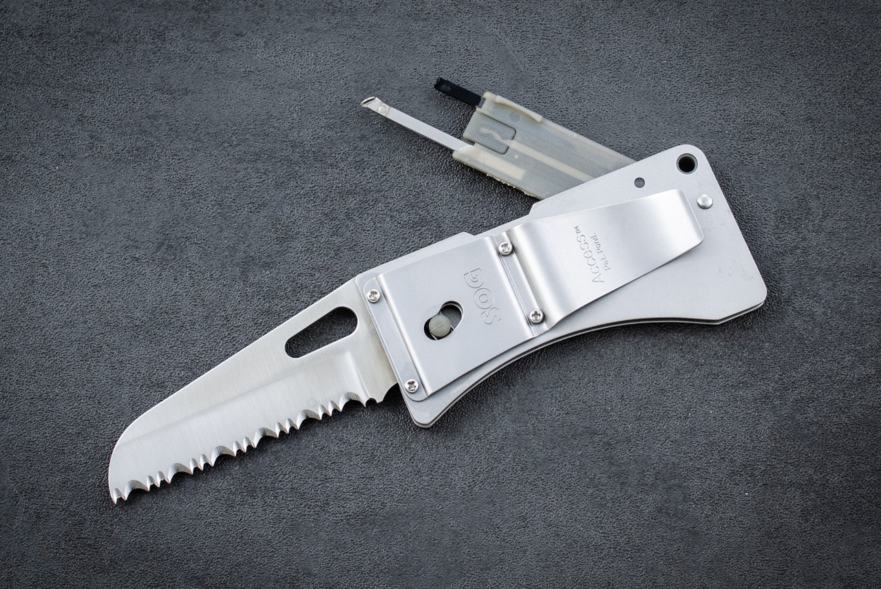 SOG Knives Vintage Japan Access Card Satin Serrated Blade w