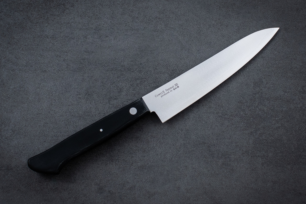 Hattori KD Series Cowry X San Mai Petty Knife w/ Black Linen Micarta Handle