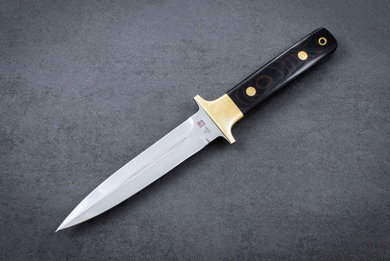 Al Mar Knives Fang II Boot Dagger Polished Blade w/ Maroon Micarta Handle and Leather Sheath