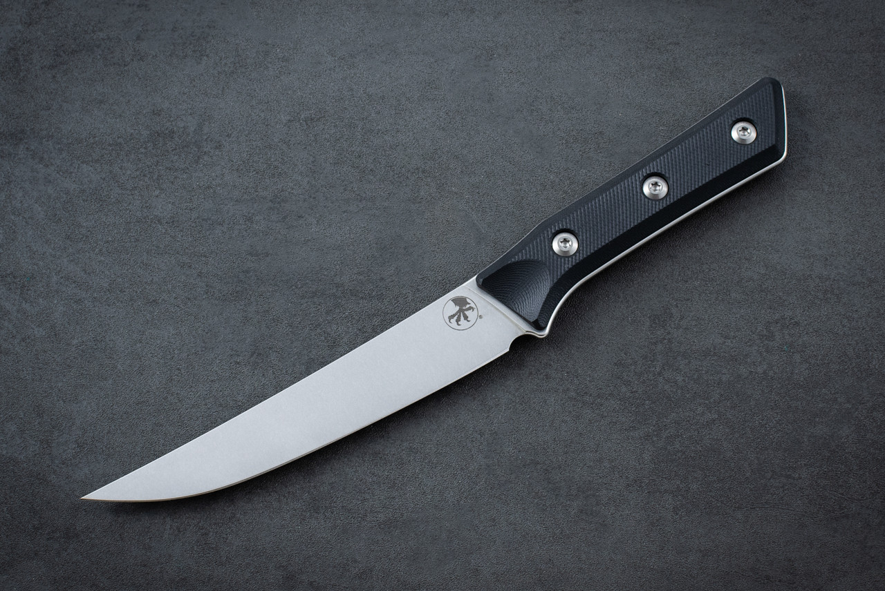 Microtech Knives 6.125" Boning Fixed Blade Kitchen Knife Stonewashed Blade w/ Black G-10 Handle - 3100-10BK