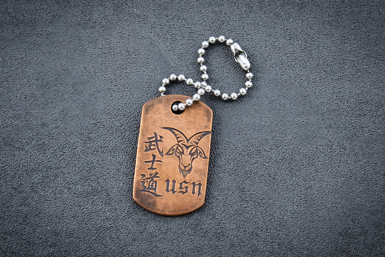 Steel Flame Bushido w/ USN Copper Dog Tag In Vintage Gunmetal Finish