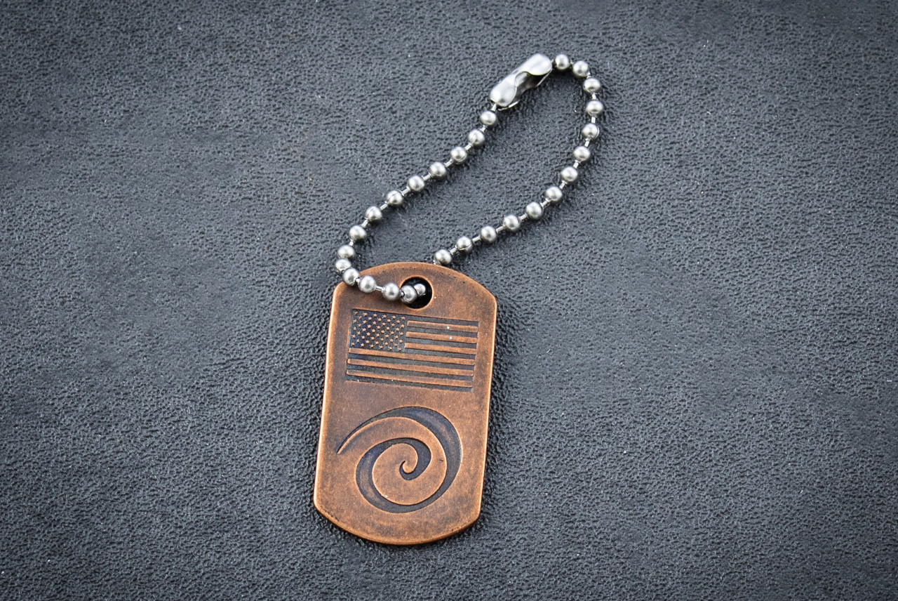 Steel Flame US Flag Dervish Knives Copper Dog Tag In Vintage Gunmetal Finish - 
