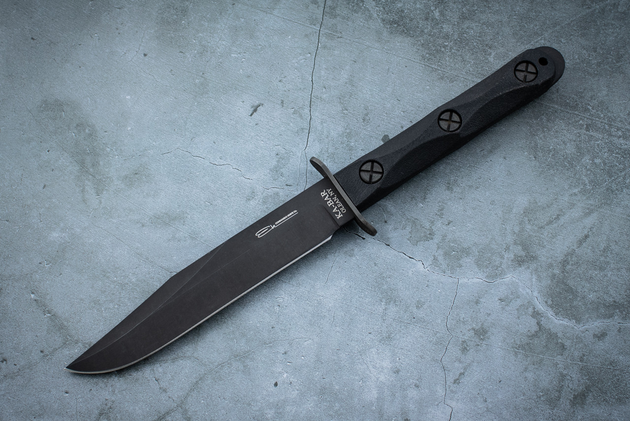 Ka-Bar John Ek Commando Model 5 Bowie Fighting Knife Black Blade w/ Black GFN Handle and Sheath