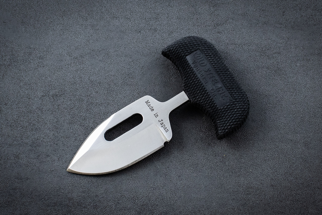 Cold Steel Defender II Push Dagger Knife Satin Blade w/ Black Kraton Handle and Leather Sheath - 01