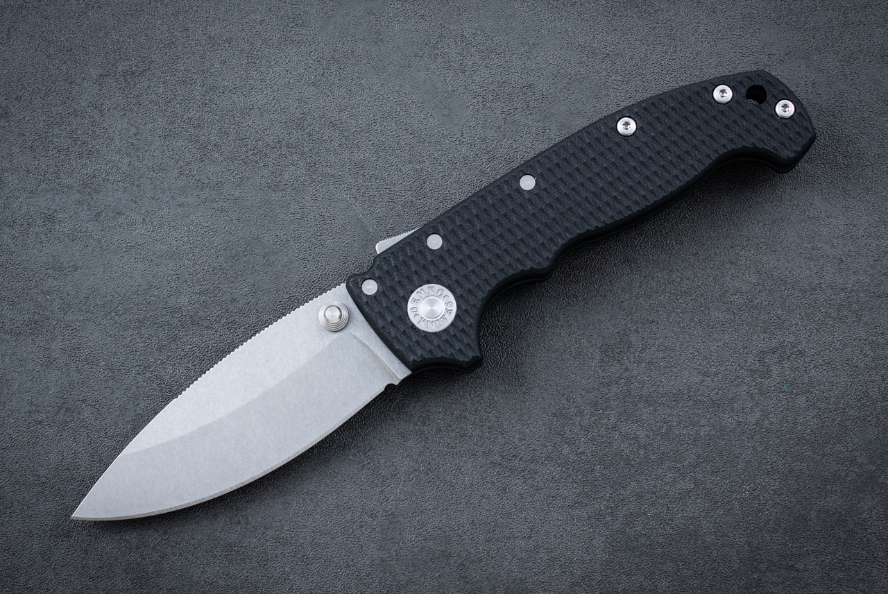 Demko Knives MGAD20S Folding Knife Shark Lock Barong MagnaCut Stonewashed Blade w/ Textured Black G-10 Handles