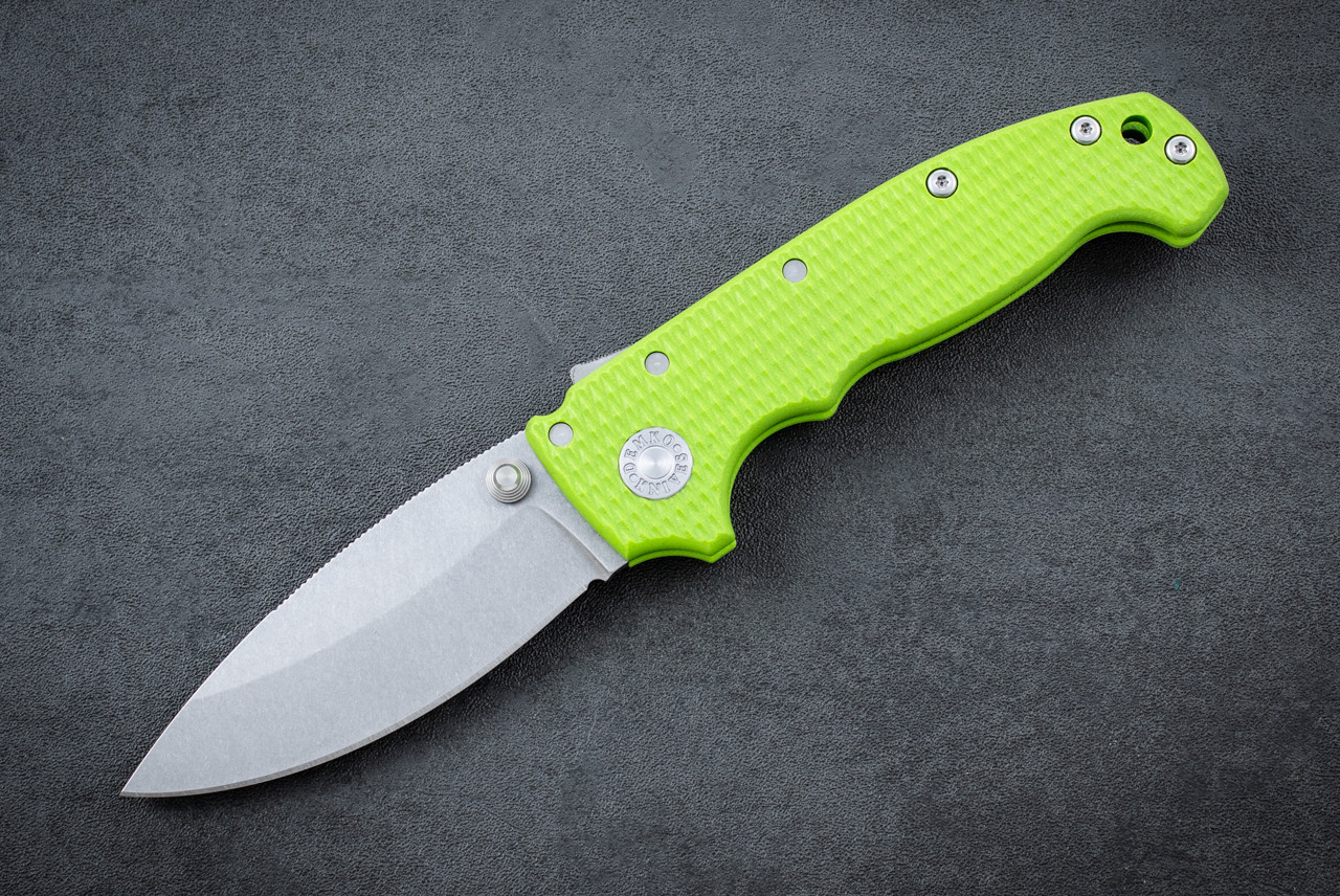 Demko Knives MGAD20S Folding Knife Shark Lock Barong MagnaCut Stonewashed Blade w/ Textured Neo Green G-10 Handles