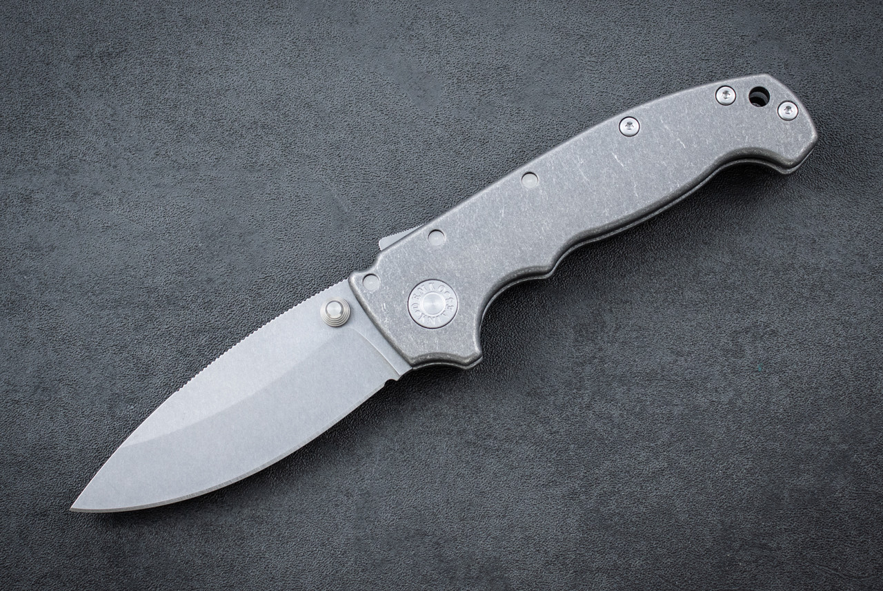 Demko Knives MGAD20S Folding Knife Shark Lock Barong MagnaCut Stonewashed Blade w/ Smooth Titanium Handles
