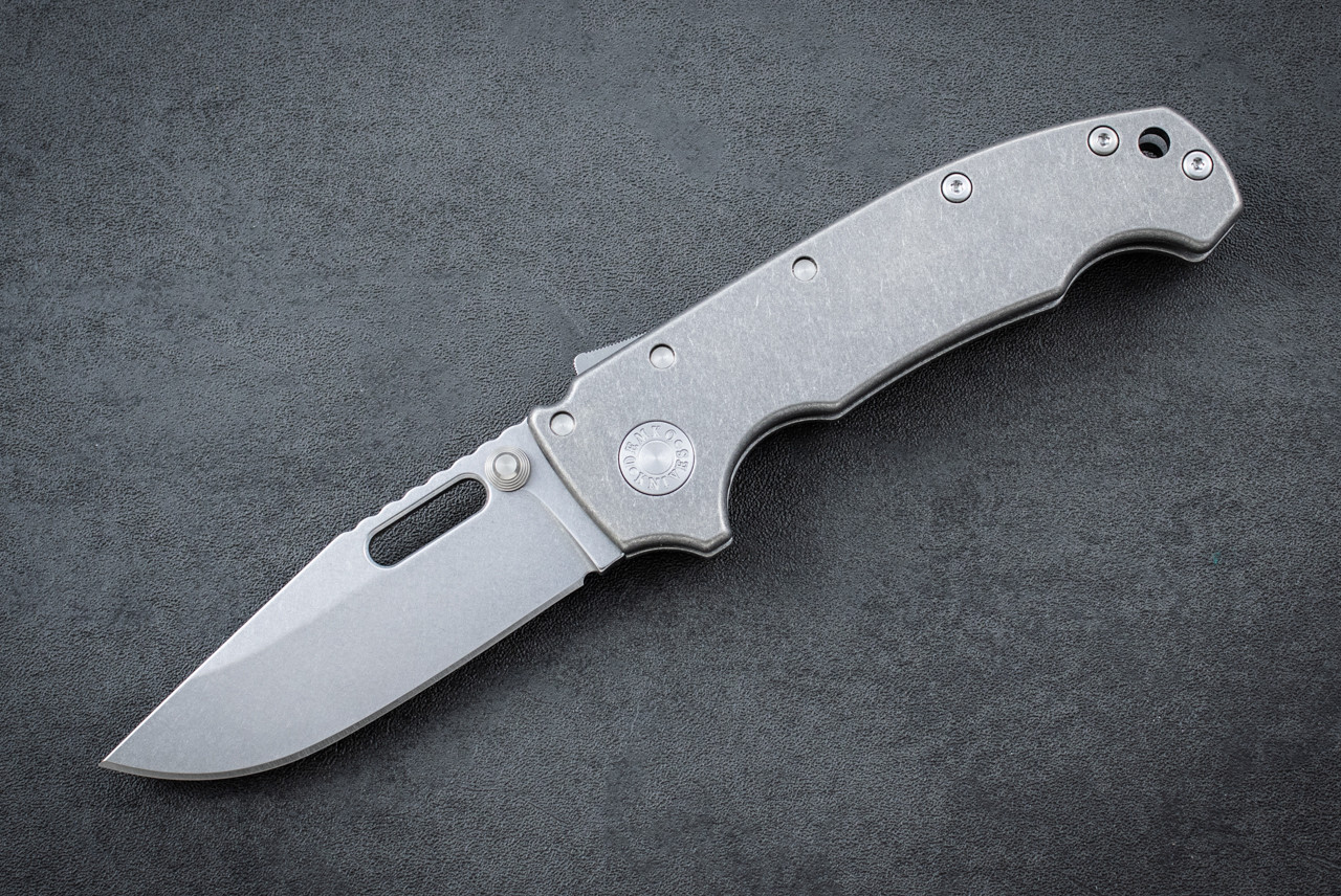 Demko Knives MGAD20 Folding Knife Shark Lock Clip Point 3V Stonewashed Blade w/ Smooth Titanium Handles - K1