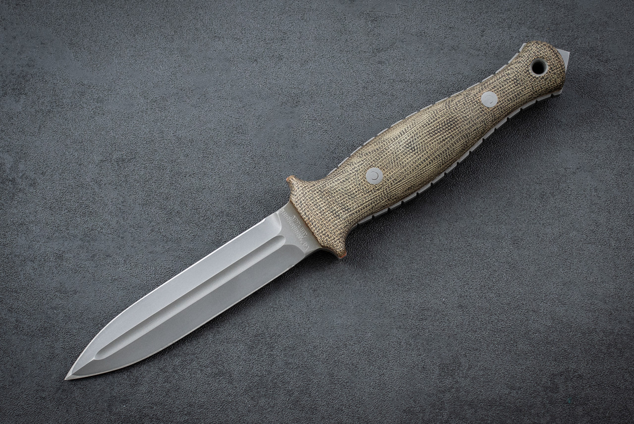 Appleby Knives Tactical Dagger Fixed Blade Knife Bead Blast Blade w/ OD Green Canvas Micarta Handles and Leather Sheath