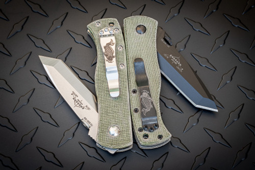 Exclusive: Ernest Emerson CQC-7B Right Hand Grind - Green Canvas Micarta w/ Steel Flame Koi Clip