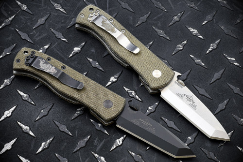 Exclusive: Ernest Emerson CQC-7 Right Hand Grind - Green Canvas Micarta w/ Steel Flame Koi Clip