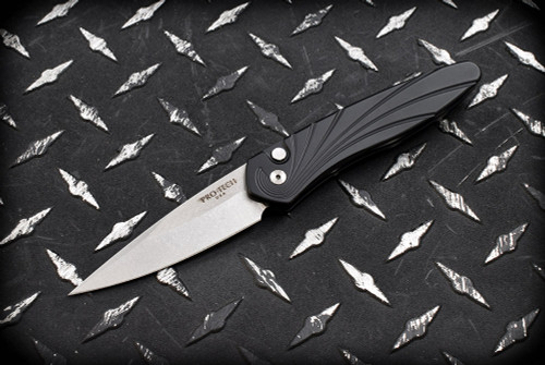 Protech Knives Newport Automatic Knife Black 3D Wave Stonewash Blade - 3436