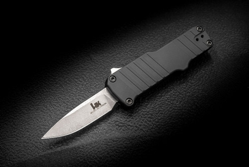 Heckler & Koch Knives Micro Incursion OTF Automatic Knife Stonewashed Tumbled Blade Back Aluminum Handle - 54030