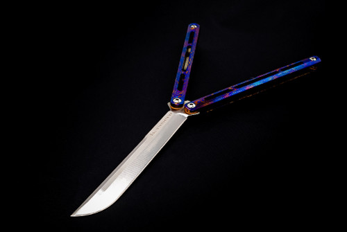 Squid Industries Timascus Tsunami Butterfly Balisong Tanto Satin Blade Serial #76