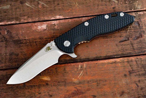 Hinderer Knives XM-18 3.5" Drop Point Recurve Stonewash Blade w/ Bronze Frame Lock and Black G10 Handle