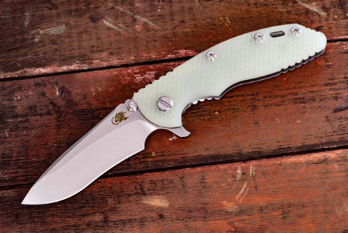 Hinderer Knives XM-18 3.5" Drop Point Recurve Stonewash Blade w/ Frame Lock and Translucent G10 Handle