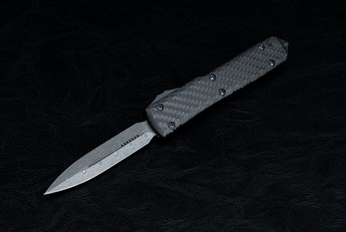 Microtech Knives Ultratech D/E OTF Automatic Knife Damascus Blade w/ Carbon Fiber Handle - 122-16CFS