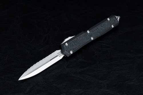 Microtech Knives Makora Signature Series D/E OTF Automatic Knife Serrated Stonewash Blade w/ Black Handle  - 206-12S