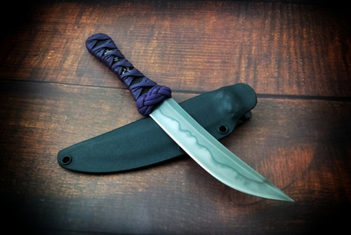 Ecos Knives 10" Kwaiken Hamon Line Blade w/ Turk Black/Purple Stingray/Cord Handle Menuki & Kydex Sheath