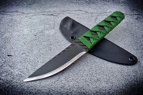 Ecos Knives 8" Carbon Fiber 52100 Composite Knife w/ Green / Black Paracord Handle & Kydex Sheath