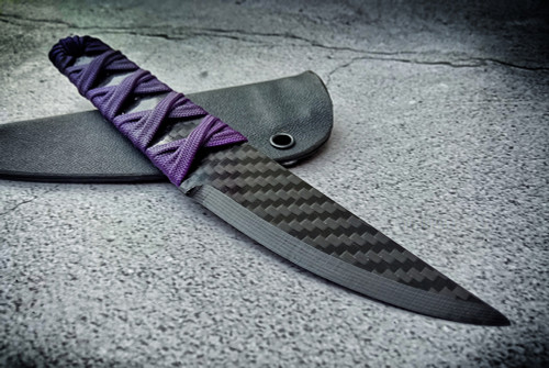 Ecos Knives 7" Carbon Fiber Knife w/ Purple Paracord Handle and Kydex Sheath