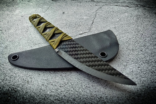 Ecos Knives 7" Carbon Fiber Knife w/ OD Green Paracord Handle and Kydex Sheath