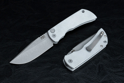 McNees Custom Knives PM MAC 2 3.5" AutoMac Knife Stonewash Drop Point Blade w/ Stonewash Aluminum Handles