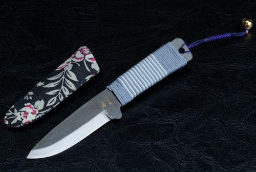 Nagao Higonokami Kogatana Bannou Drop Point Black Blade Fade BL/White Handle Wrap w/ Sheath