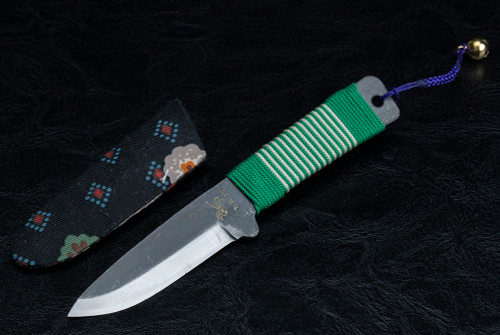 Nagao Higonokami Kogatana Bannou Drop Point Black Blade Green/White Handle Wrap w/ Sheath