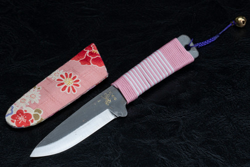 Nagao Higonokami Kogatana Bannou Drop Point Black Blade Fade Pink/White Handle Wrap w/ Sheath