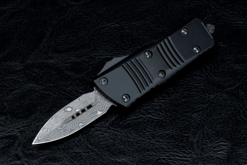 Microtech Knives Troodon Mini Signature Series D/E CA Legal OTF Automatic Knife Damascus Blade w/ Black Handle  - 238-16S