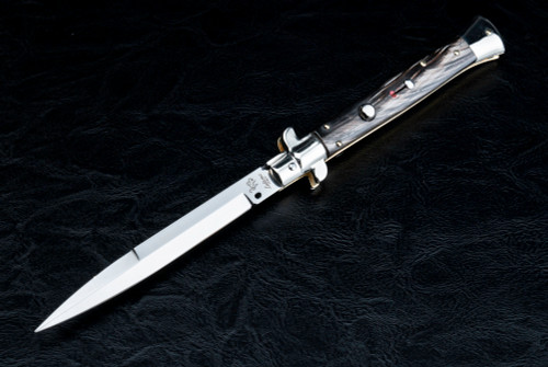 Latama Cutlery Walt's 28cm Picklock Automatic Polished Bayonet Knife w/ Dark Horn Handle  