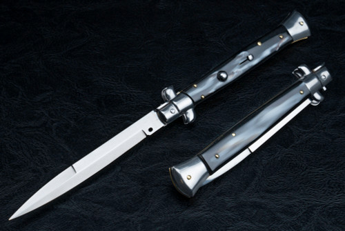 Frank Beltrame Knives 11" Italian Stiletto Automatic Bayonet Knife Imitation Horn Polished Blade