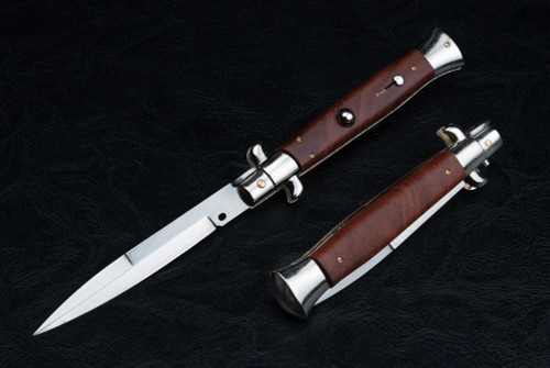 Frank Beltrame Knives 9" Italian Stiletto Automatic Bayonet Knife Buar Wood Polished Blade