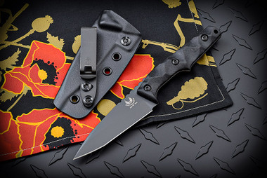 Bawidamann Blades Custom Thick Huginn Top Edge Gotham Graphite Partially Serrated  Blade w/ Sheath and Discreet Carry Concepts Clip - Tactical Elements Inc