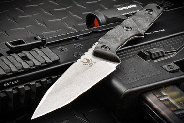 Bawidamann Blades Custom Thick Huginn Top Edge Gotham Graphite Partially Serrated  Blade w/ Sheath and Discreet Carry Concepts Clip - Tactical Elements Inc