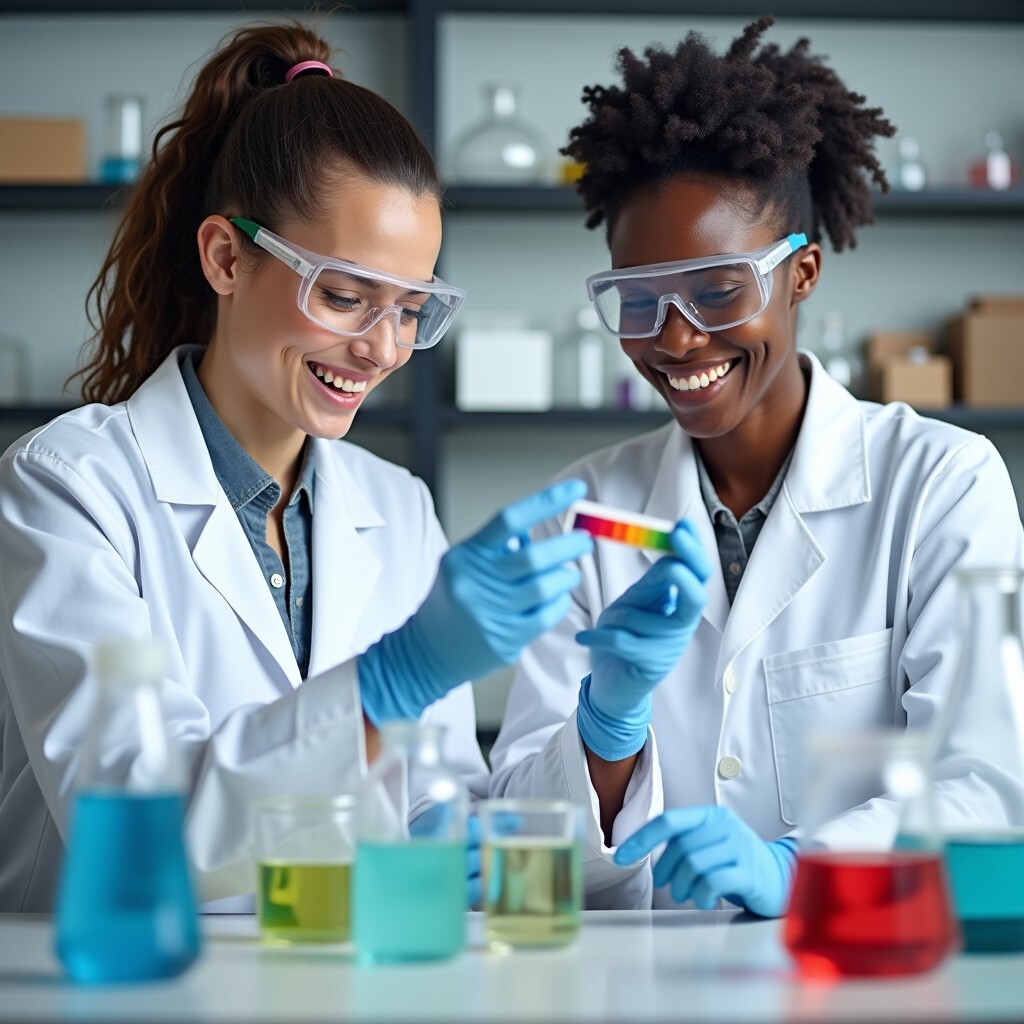 Two chemists busy doing quality and conformity testing