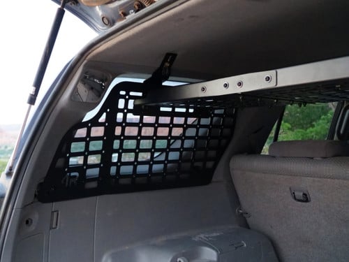Rear MOLLE panel and overhead storage shelf inside a 2003-2009 Toyota 4Runner.