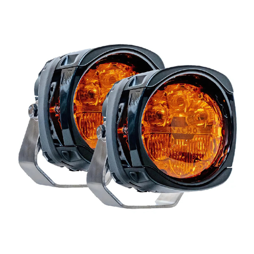 Amber and smoke lens covers for the NACHO Quatro SAE, showing customizable beam color options
